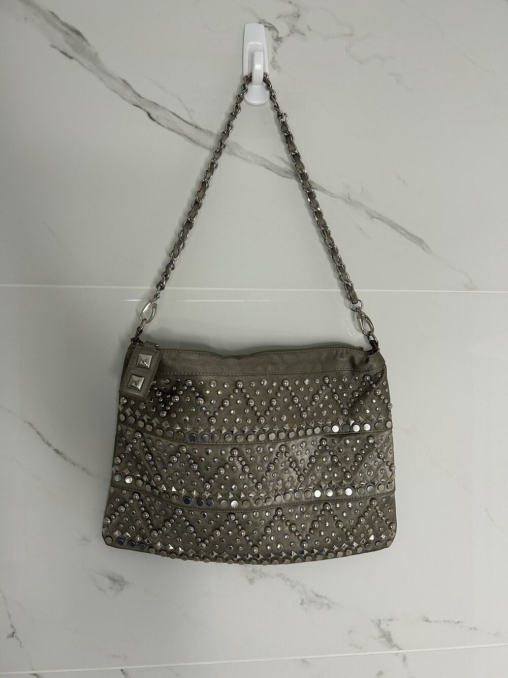 Nicole Lee Silver Studded Purse Crossbody Shoulder Bag 90’s Y2K Punk Metallic